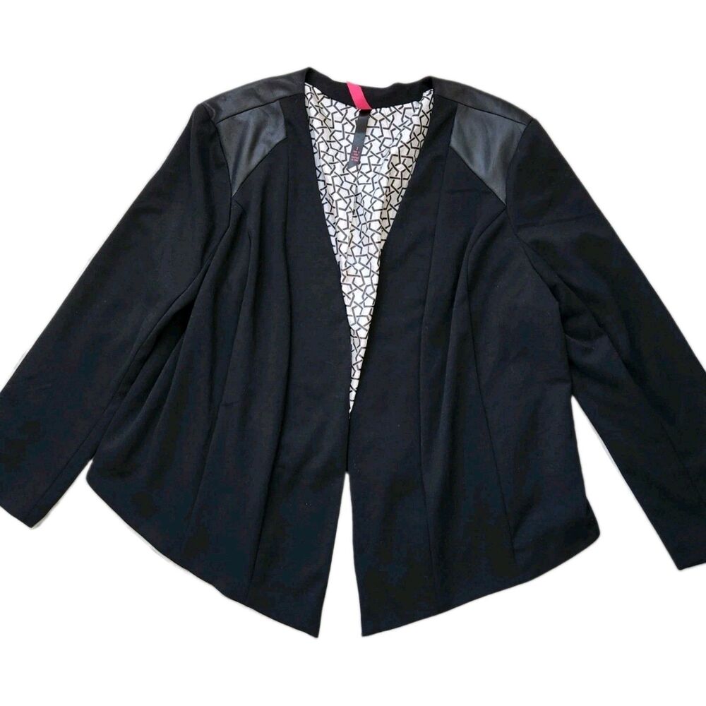 Pure Energy High Low Open Front Blazer Black Pleather Trim Womens Juniors Sz 3
